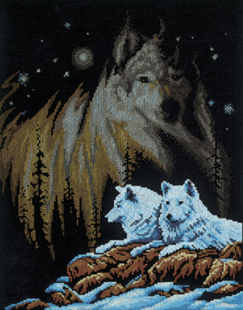 DIY Janlynn Northern Lights Wolf Wolves Counted Cross Stitch Kit