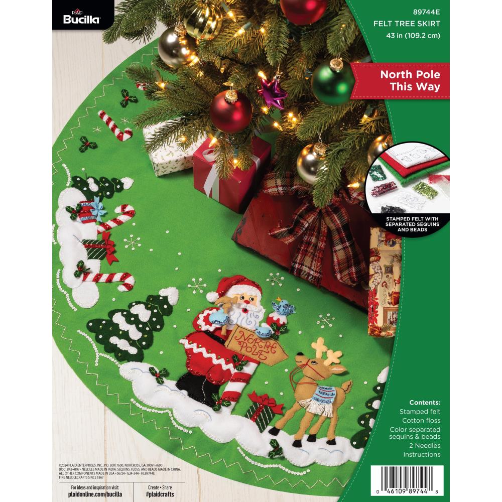 Embroidered christmas tree skirt kits best sale