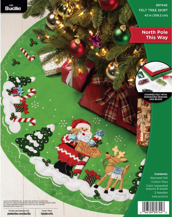 DIY Bucilla North Pole this Way Santa Christmas Felt Tree Skirt Kit