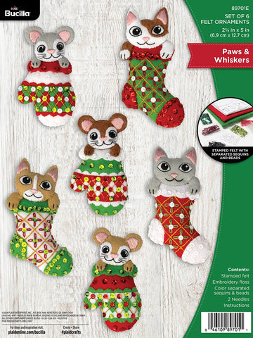 DIY Bucilla Paws & Whiskers Cat Mice Christmas Felt Ornament Kit 89701E