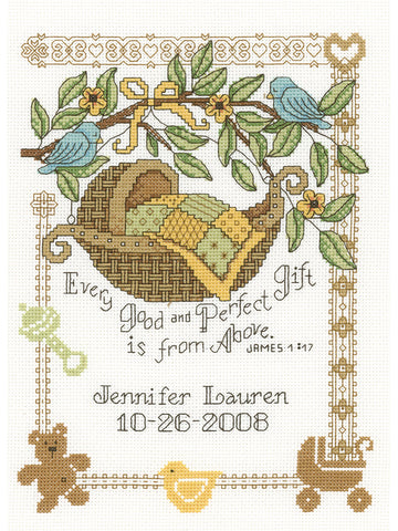 DIY Perfect Gift Cradle Baby Birth Record Counted Cross Stitch Kit