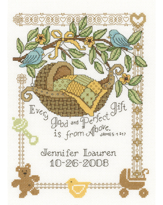 DIY Perfect Gift Cradle Baby Birth Record Counted Cross Stitch Kit