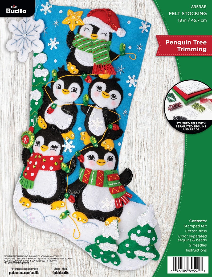 DIY Bucilla Penguin Tree Trimming Christmas Felt Stocking Kit 89598E