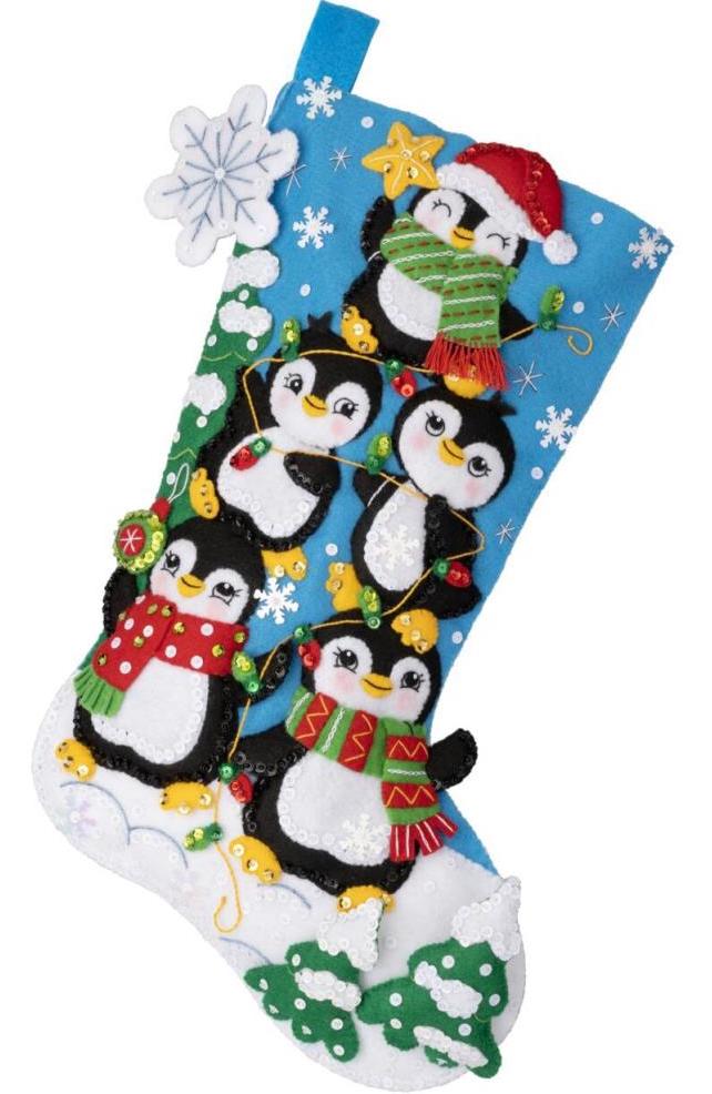 DIY Bucilla Penguin Tree Trimming Christmas Felt Stocking Kit 89598E