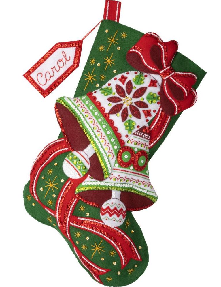 DIY Bucilla Poinsettia Bells Christmas Felt Stocking Kit 89595E