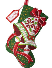 Load image into Gallery viewer, DIY Bucilla Poinsettia Bells Christmas Felt Stocking Kit 89595E