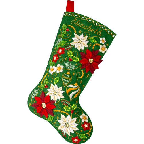 DIY Bucilla Poinsettia Elegance Christmas Felt Stocking Kit 89684E