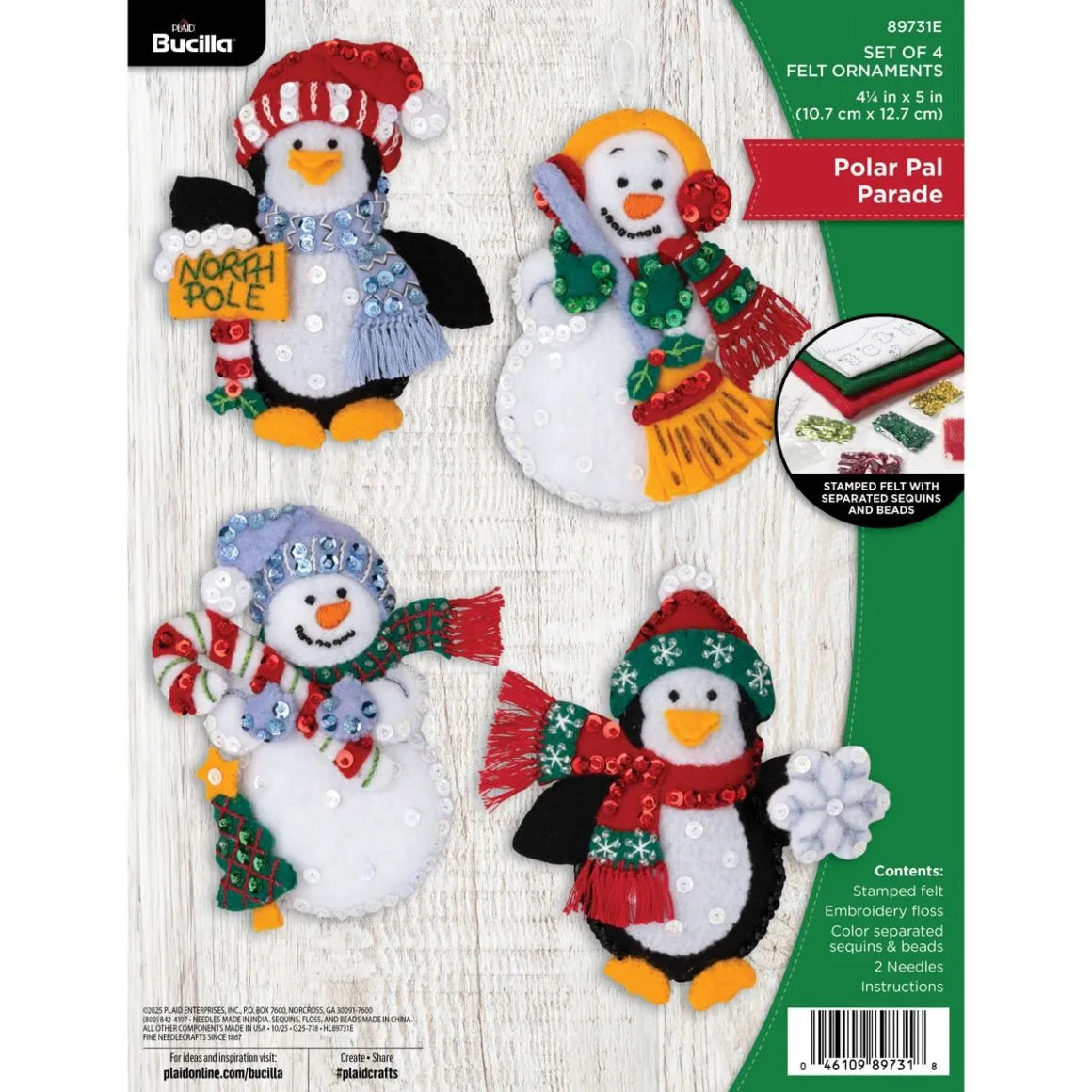 DIY Bucilla Polar Pal Parade Penguin Snowman Christmas Felt Ornament Kit