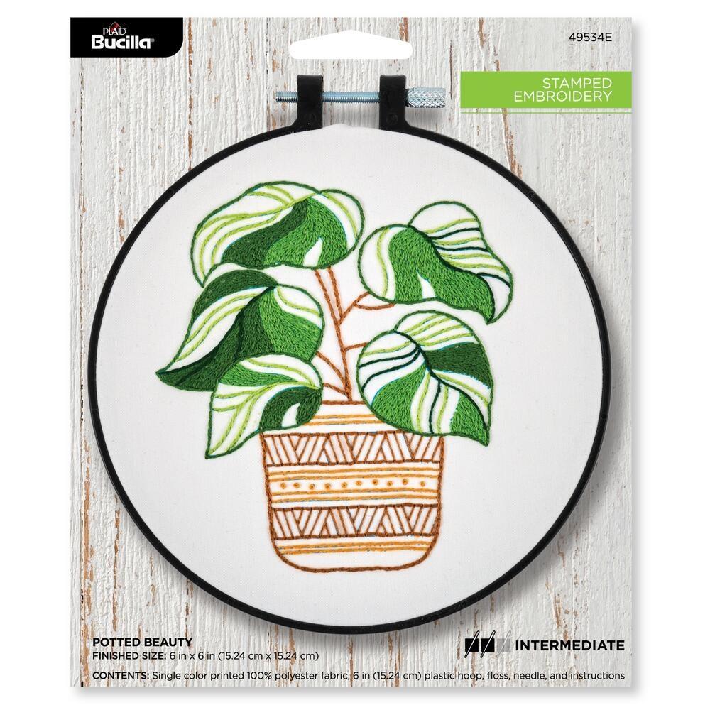 pot plant embroidery Bucilla Stamped Embroidery Kit 6" Potted Beauty