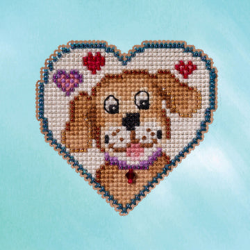 DIY Mill Hill Puppy Love Dog Heart Beaded Cross Stitch Magnet Ornament Kit