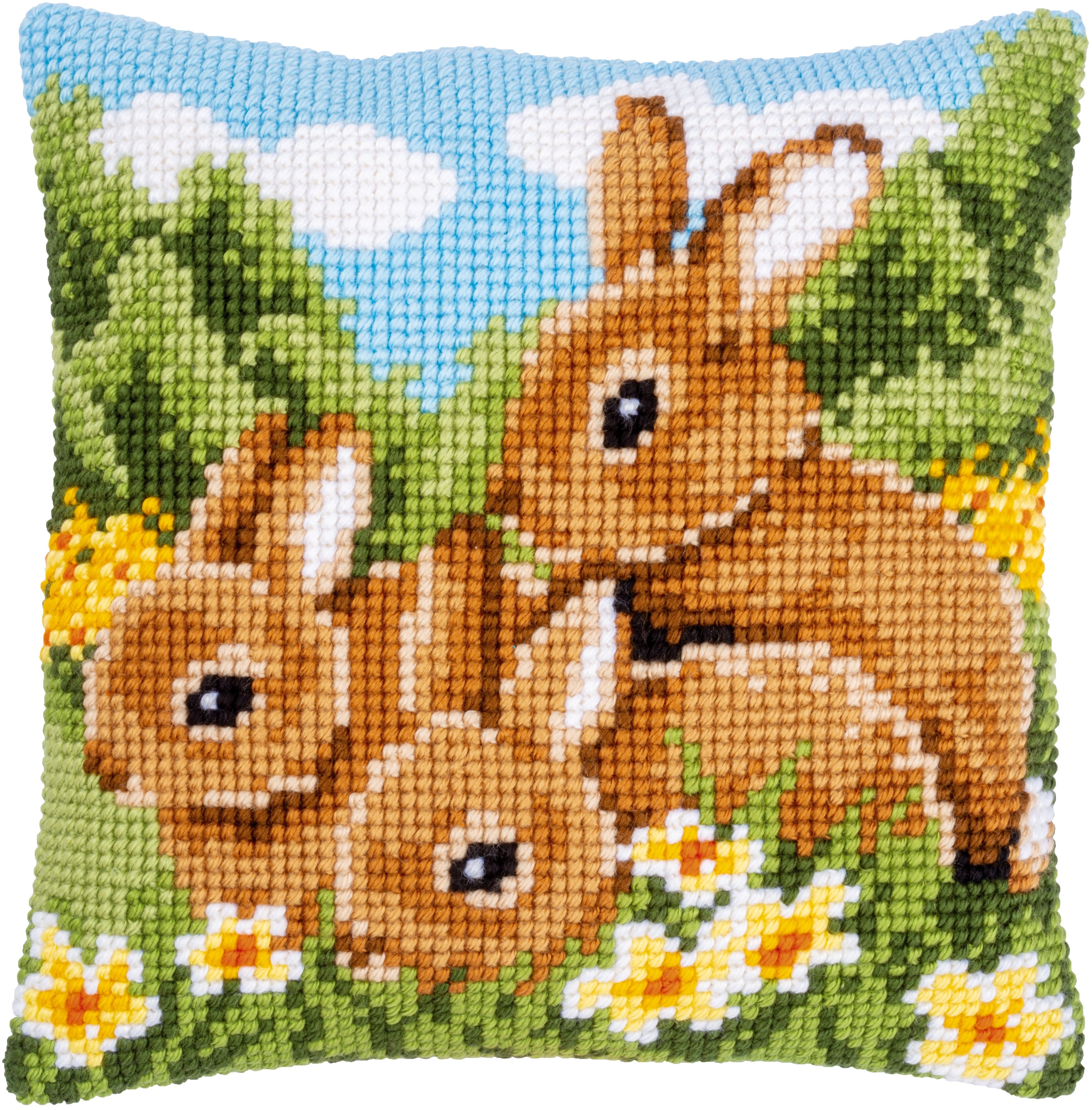 DIY Vervaco Rabbits Easter Chunky Needlepoint 16" Pillow Top Kit