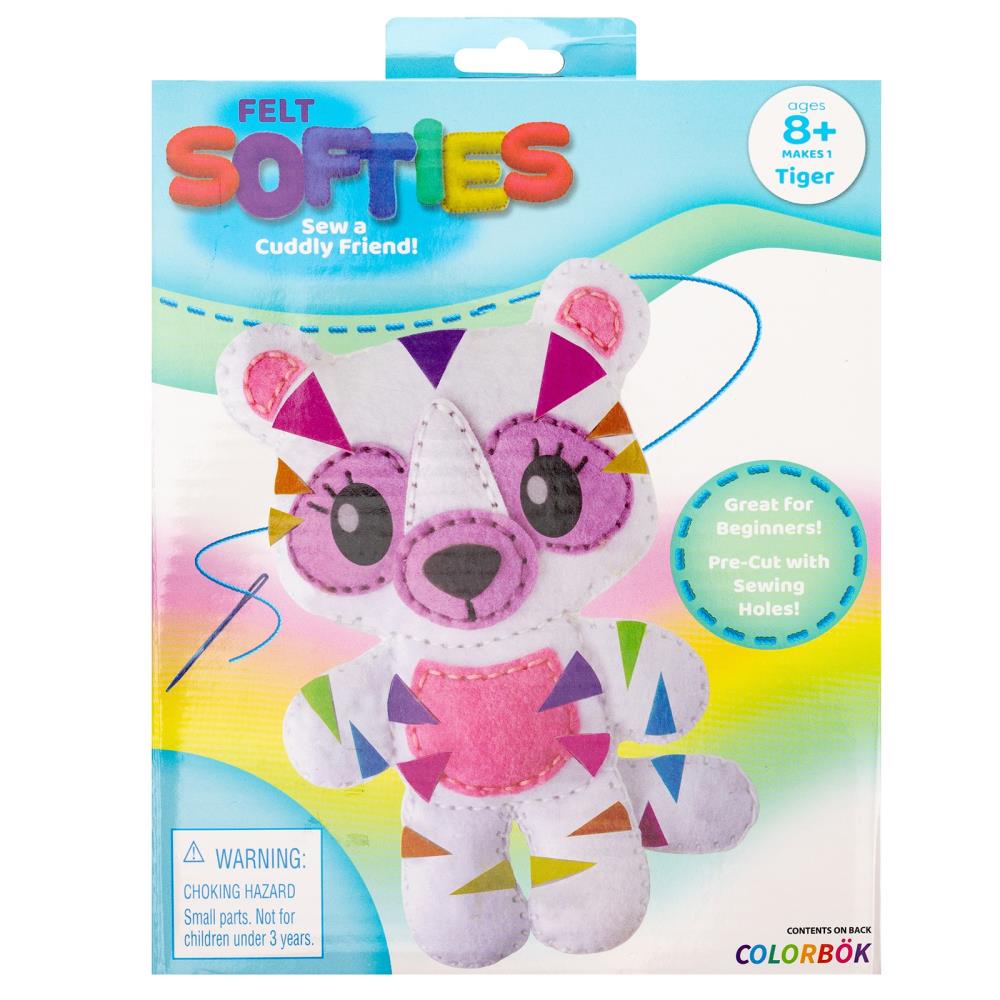 DIY Rainbow Tiger Kids Beginner Starter Felt Softies Kit School Craft