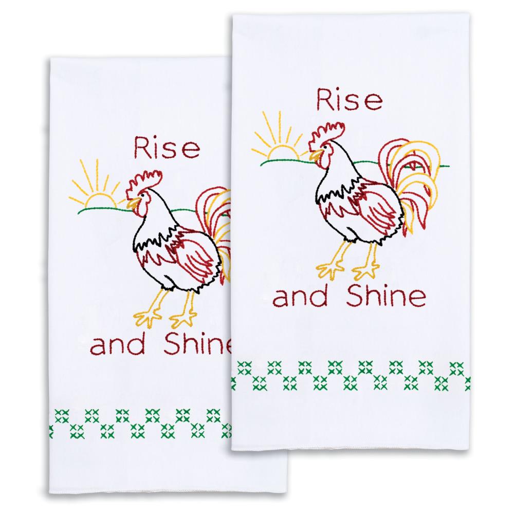 DIY Jack Dempsey Rise and Shine Rooster Stamped Embroidery Hand Towel Kit