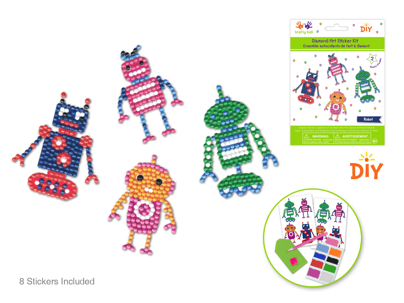 DIY Krafty Kids Robot Diamond Art Sticker Facet Bead Craft Kit