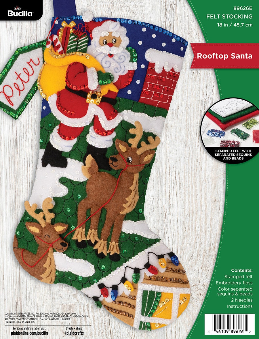 DIY Bucilla Rooftop Santa Christmas Felt Stocking Kit 89626E
