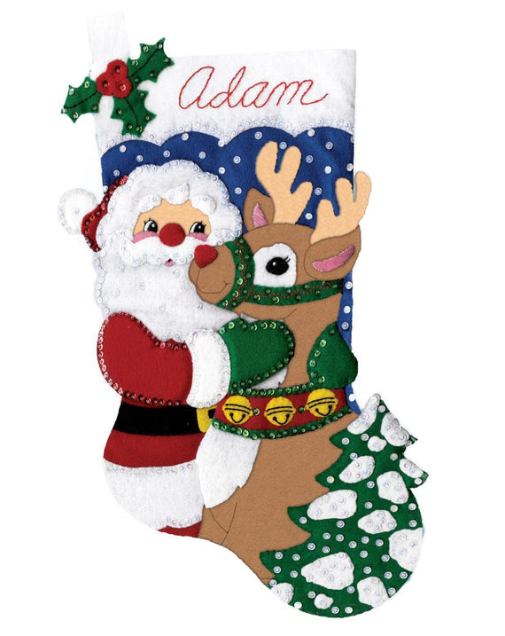 DIY Design Works Santa & Deer Christmas Holiday Felt Stocking Kit 5293