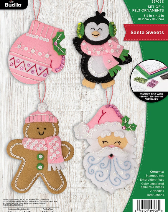 DIY Bucilla Santa Sweets Penguin Christmas Felt Tree Ornament Kit 89708E