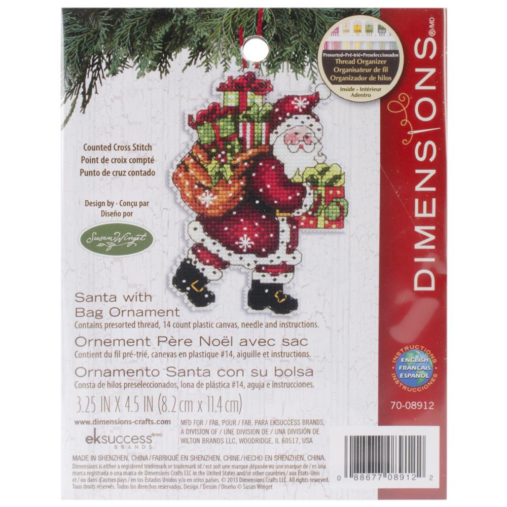 DIY Dimensions Santa with Bag Christmas Plastic Canvas Cross Stitch Ornament Kit