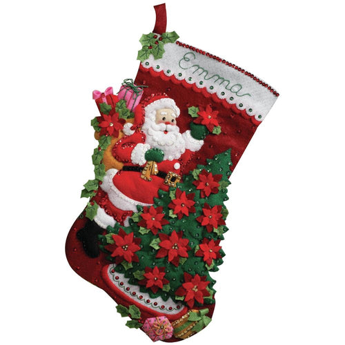 DIY Bucilla Santa Poinsettia Tree Christmas Felt Stocking Kit 86142