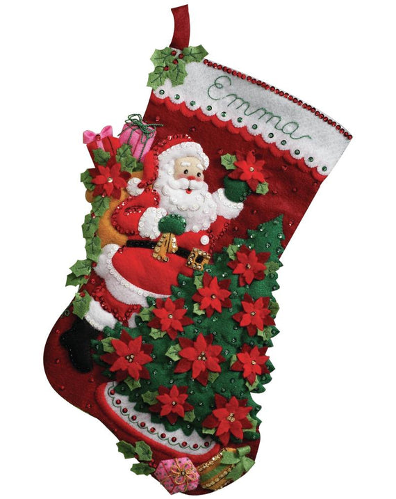 DIY Bucilla Santa Poinsettia Tree Christmas Felt Stocking Kit 86142