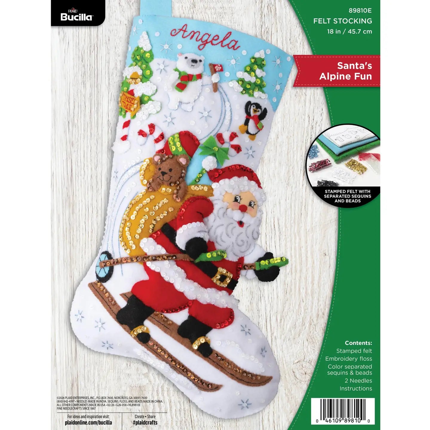 DIY Bucilla Santa's Alpine Fun Skiing Christmas Felt Stocking Kit 89810