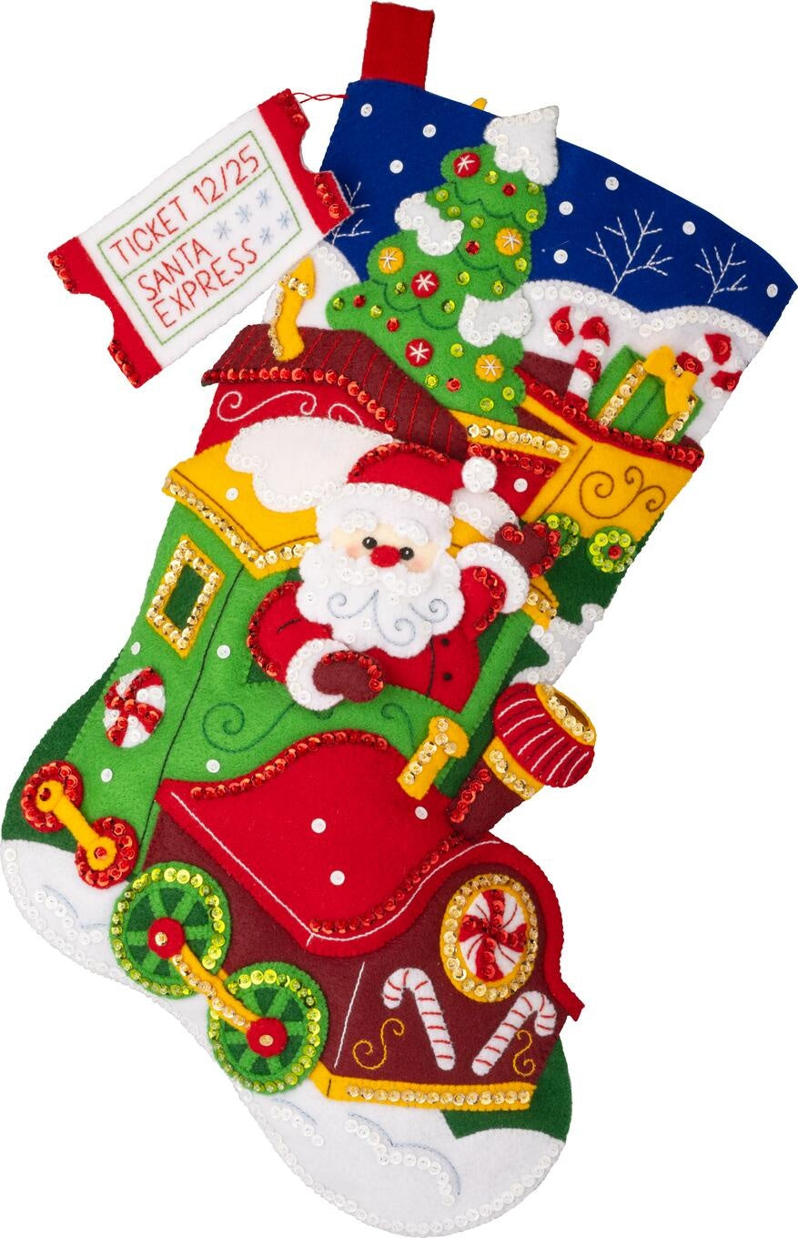  Bucilla Felt Applique 18 Stocking Making Kit, Grilling Santa,  Perfect for DIY Arts and Crafts, 89313E