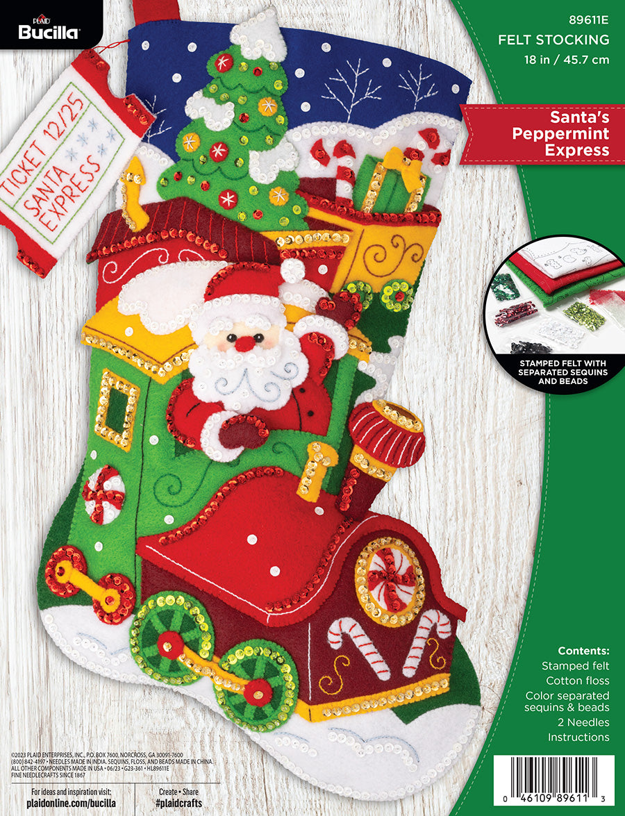 DIY Bucilla Santas Peppermint Express Train Christmas Felt Stocking Kit 89611E