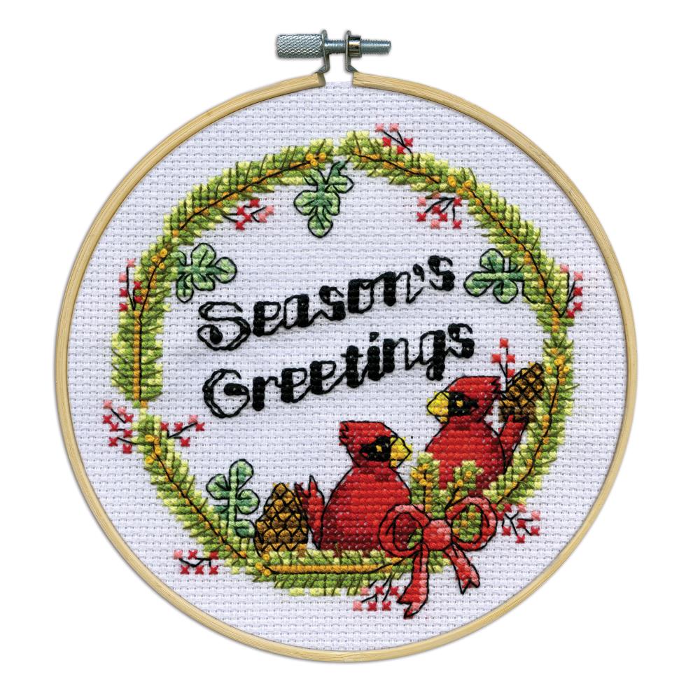 DIY Design Works Seasons Greetings Cardinals Counted Cross Stitch Hoop Kit