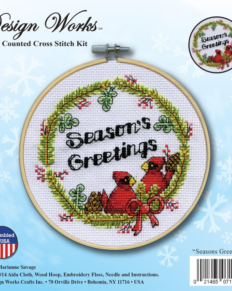 DIY Design Works Seasons Greetings Cardinals Counted Cross Stitch Hoop Kit
