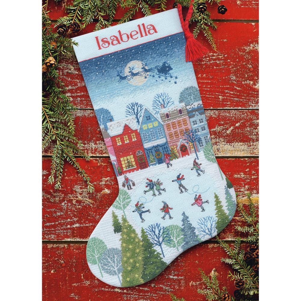 DIY Dimensions Skating Christmas Counted Cross Stitch Stocking Kit 09602
