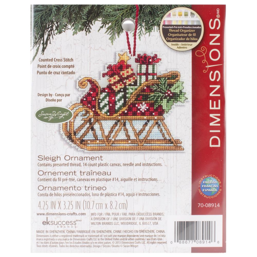 DIY Dimensions Sleigh Christmas Plastic Canvas Cross Stitch Ornament Kit