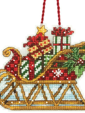 DIY Dimensions Sleigh Christmas Plastic Canvas Cross Stitch Ornament Kit