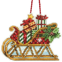 DIY Dimensions Sleigh Christmas Plastic Canvas Cross Stitch Ornament Kit