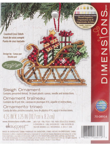 DIY Dimensions Sleigh Christmas Plastic Canvas Cross Stitch Ornament Kit