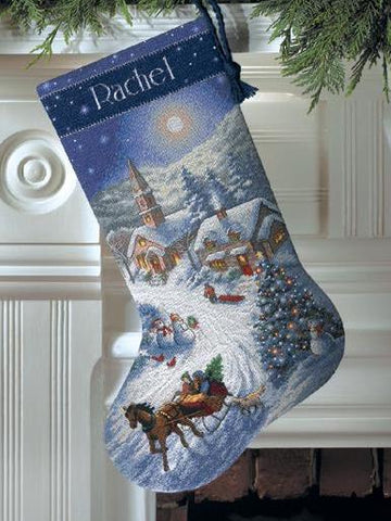 DIY Dimensions Sleigh Ride at Dusk Winter Counted Cross Stitch Stocking Kit 8712