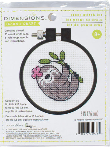 DIY Dimensions Sloth Kids Beginner Counted Cross Stitch Kit w Frame