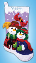 Load image into Gallery viewer, DIY Design Works Snowman Couple Cardinals Christmas Felt Stocking Kit