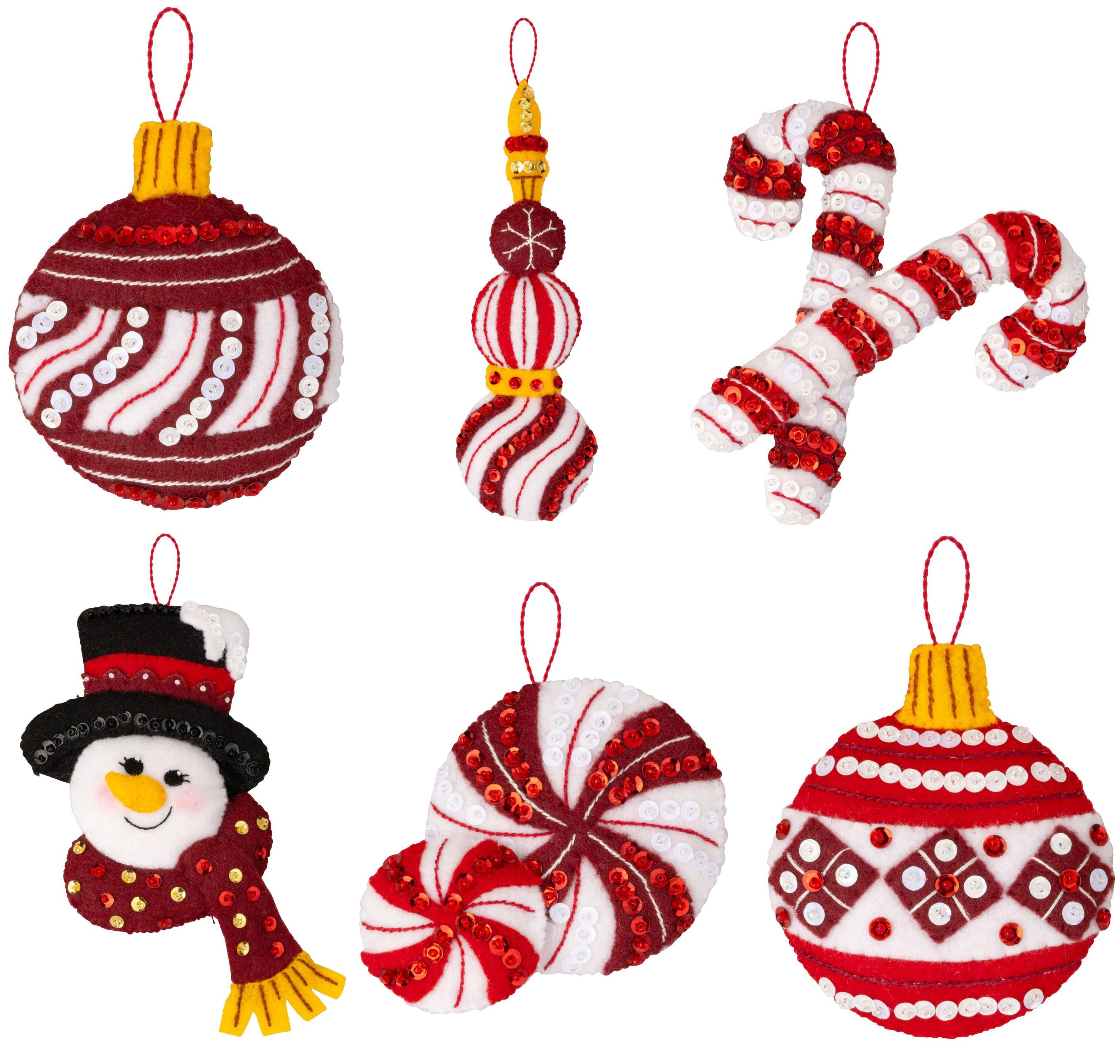 DIY Bucilla Snowmans Peppermint Collection Felt Ornament Kit 89659E