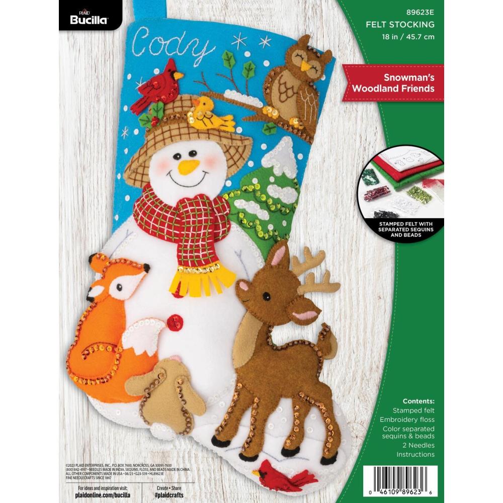 Bucilla Christmas Stocking Kit 32421 Frosty & Friends Partially Completed