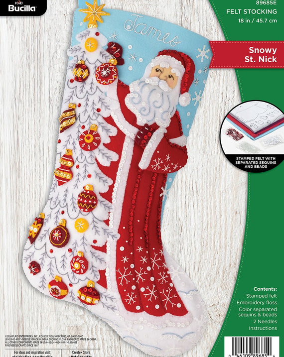 DIY Bucilla Snowy St Nick Santa Christmas Felt Stocking Kit 89685E