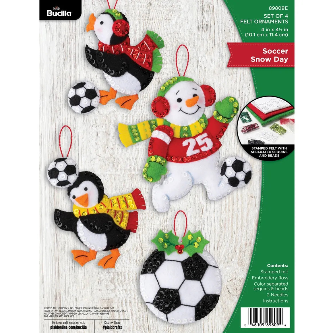 DIY Bucilla Soccer Snow Day Snowman Penguin Christmas Felt Ornament Kit