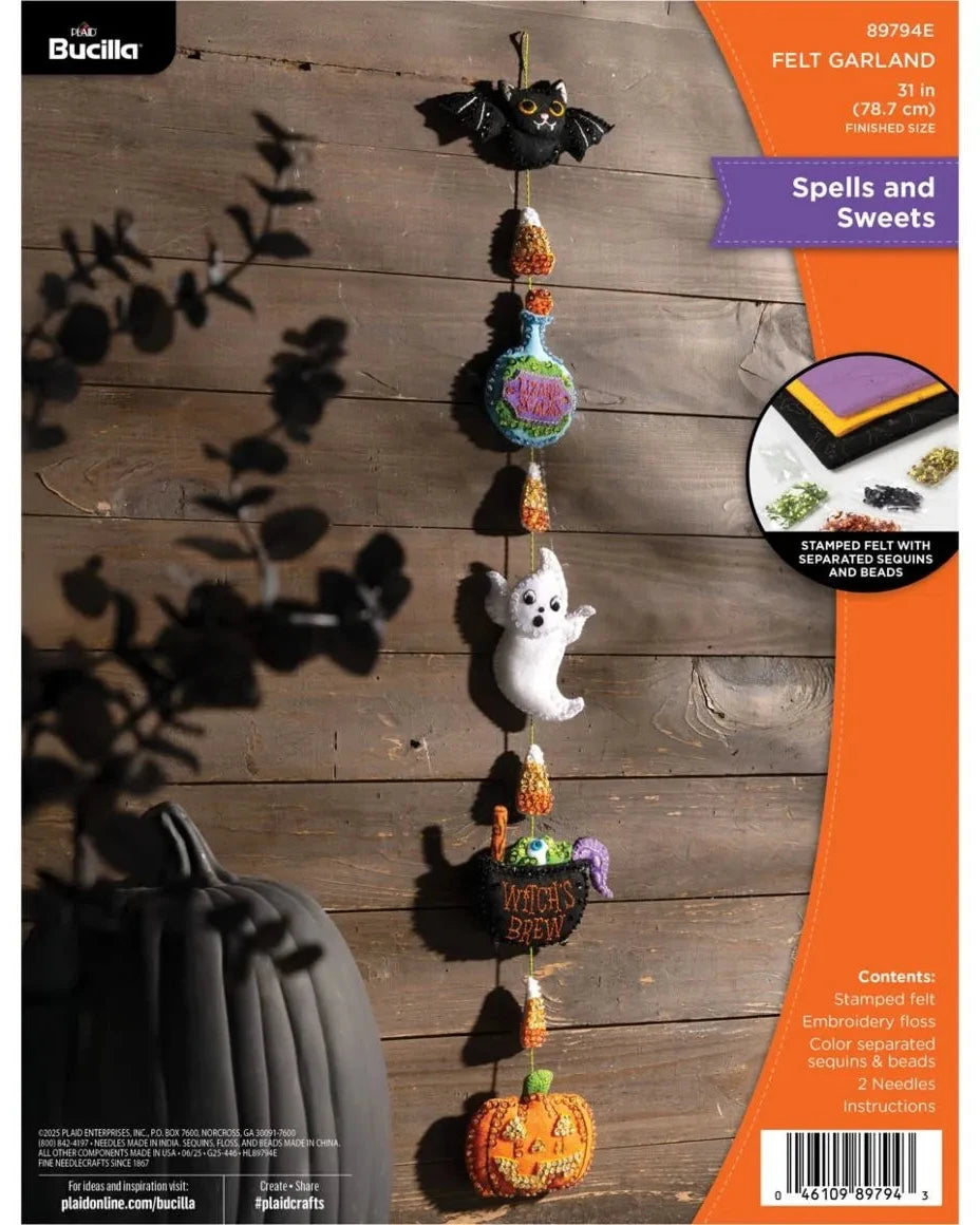 DIY Bucilla Spells and Sweets Halloween Garland Felt Wall Hanging Kit 89794