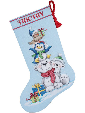 DIY Dimensions Stack of Critters Christmas Counted Cross Stitch Stocking Kit