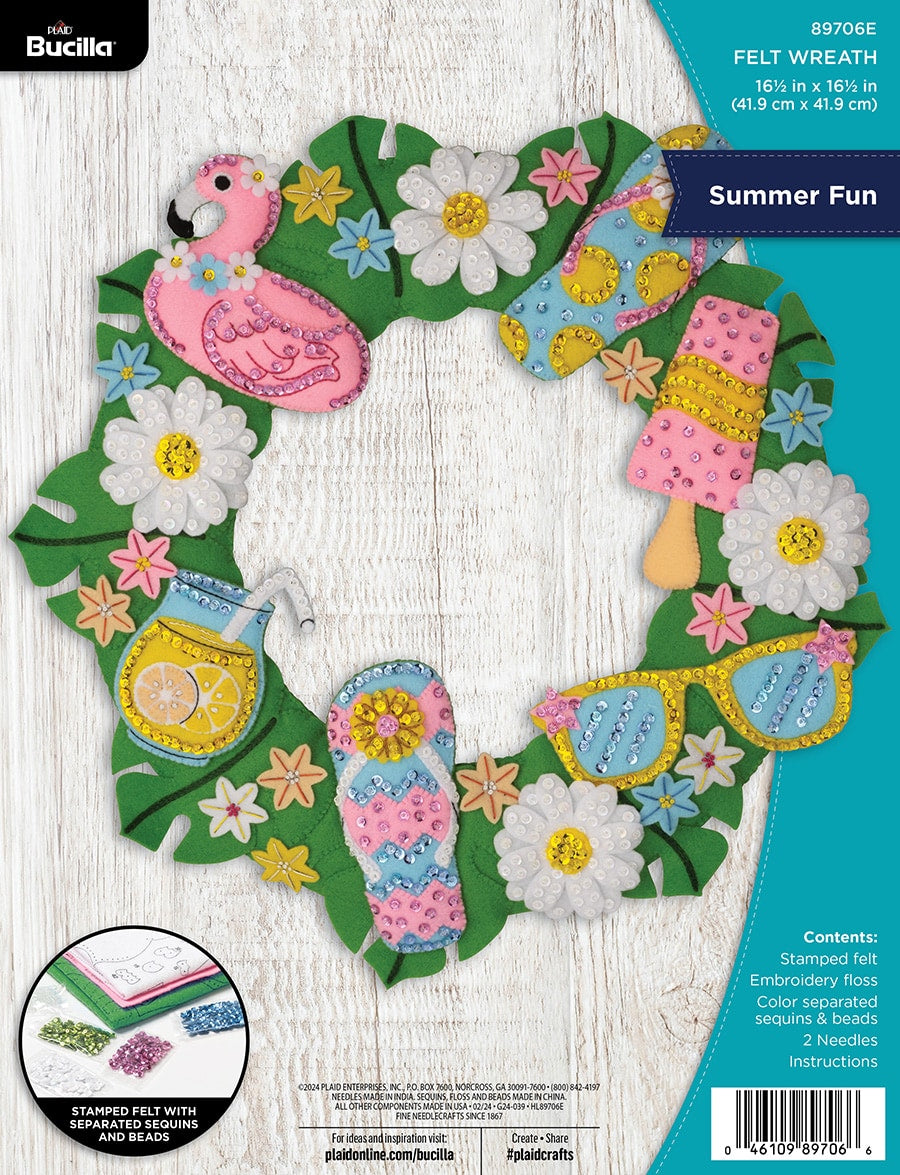 DIY Bucilla Summer Fun Flamingo Beach Felt Wreath Kit 89706E