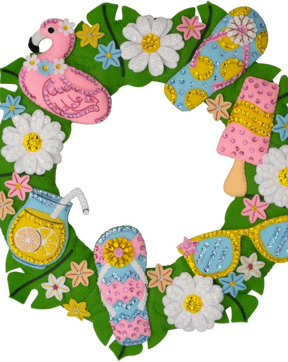 DIY Bucilla Summer Fun Flamingo Beach Felt Wreath Kit 89706E