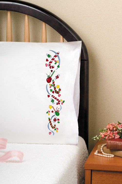 DIY Design Works Christmas Candy Stamped Embroidery Pillowcase Kit