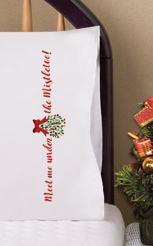 DIY Design Works Mistletoe Christmas Stamped Embroidery Pillowcase Kit