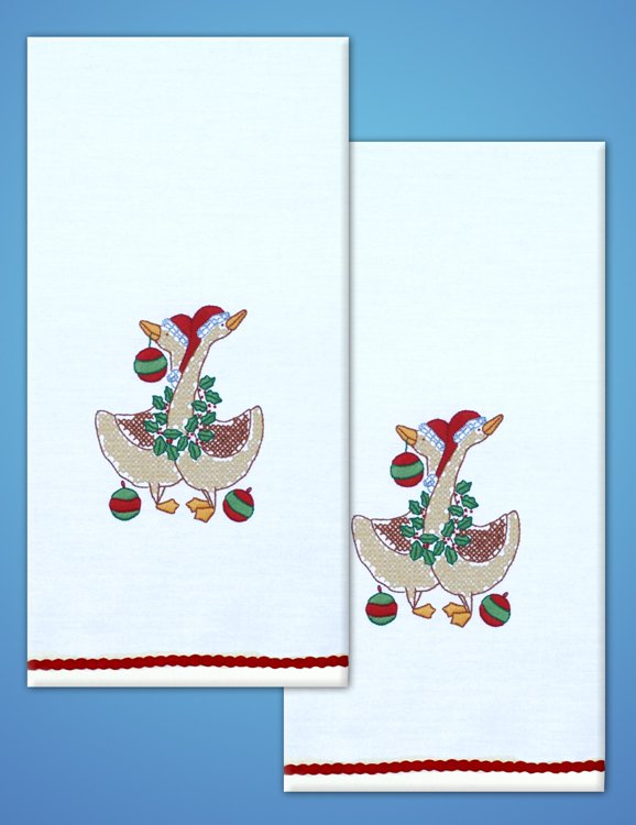 DIY Design Works Christmas Geese Stamped Embroidery Hand Towel Kit
