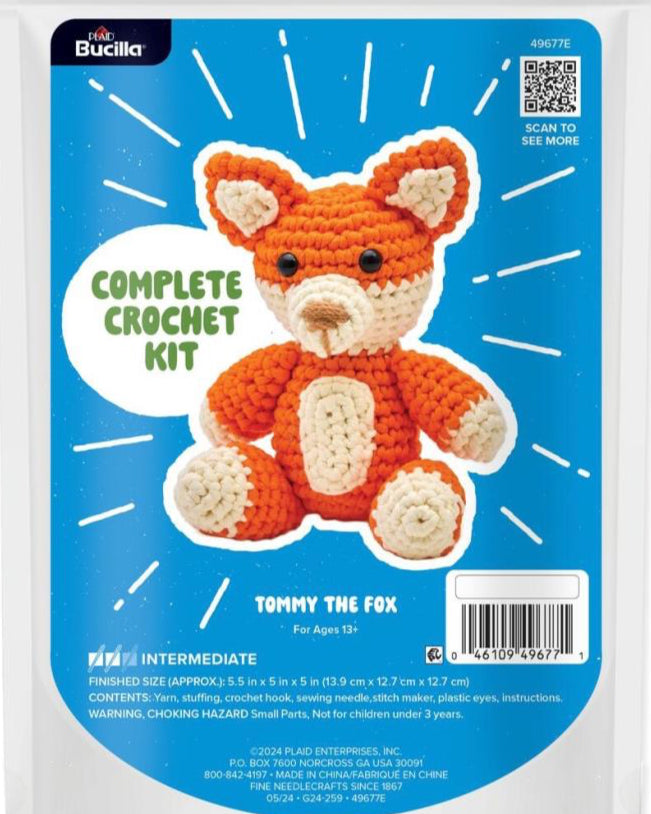 DIY Bucilla Tommy the Fox Intermediate Crochet Kit T-shirt Yarn