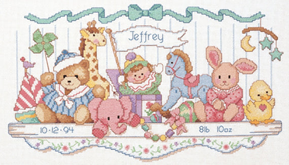 DIY Dimensions Toy Shelf Birth Record Baby Counted Cross Stitch Kit